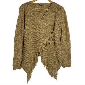 Silvia Novelli Brown Knit Asymmetric Cardigan Fringe Hem Large L